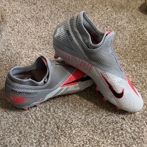 Nike Phantom Vision Gray and Neon Red Soccer Cleats